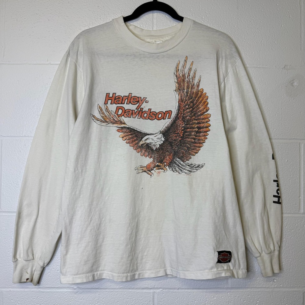 Vtg 90s Harley Davidson Long Sleeve Shirt Sz L Eagle Redline Saskatoon B1890